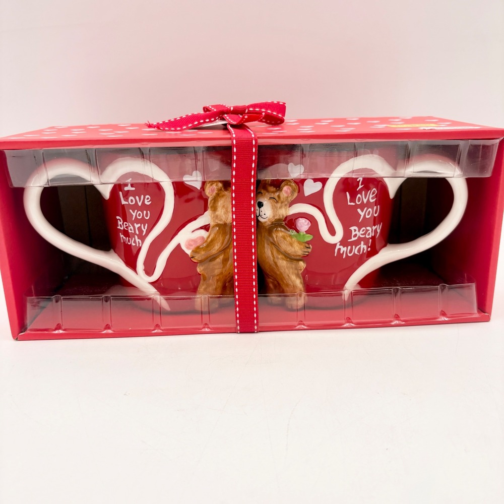 Blue Sky Clayworks Kissing Figural Mug‎ Set Red I Love You Beary Much Bears NEW